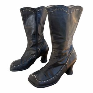 Vintage John Fluevog HI CHOICE: Hope 7.5 BLACK HEART HEEL PUMP ZIP BOOTS